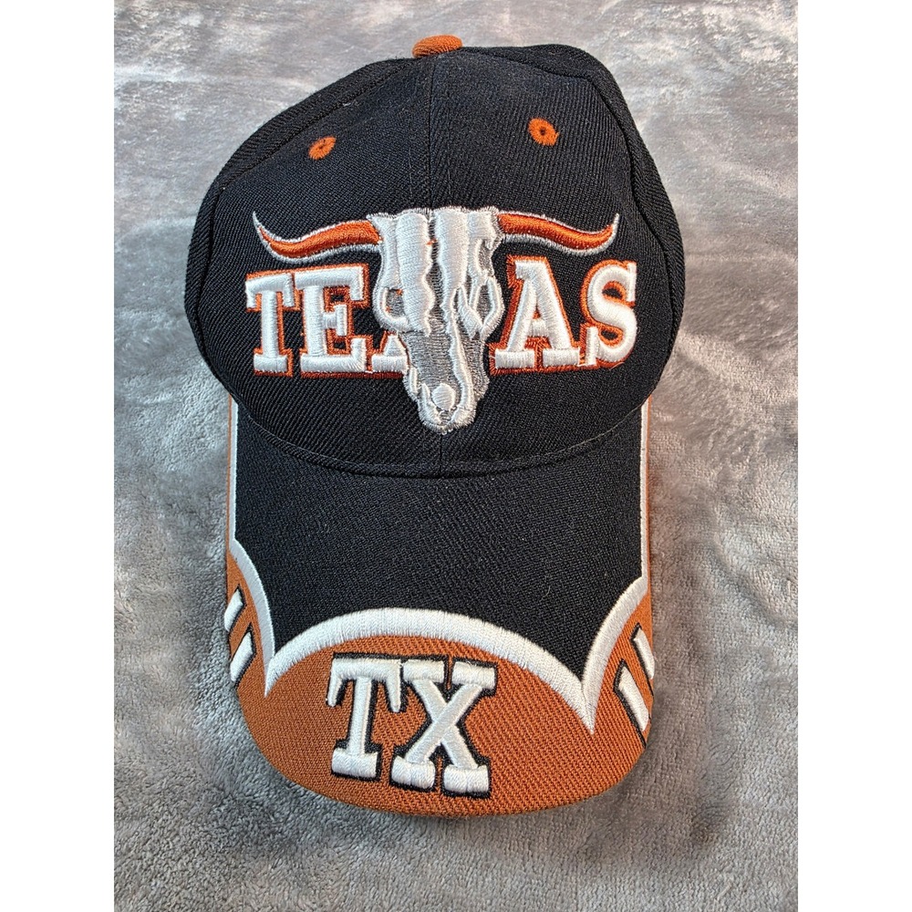 Vtg UT Texas Longhorns Skull Hat Mens OSFM Embroidered Strapback‎ Wool Blend